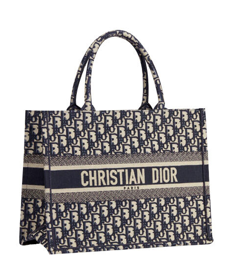 Christian Dior Book Tote Velvet Mizza Embroidery Canvas Dark Blue